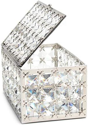 מלבן LASODY קופסת תכשיטים גבישים תיבת מארגן מארגן עגילי טבעות קופסא אוצר אחסון שמור על משטח מראה עם מכסה,