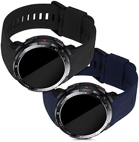 להקות שעון Kwmobile תואמות את הכבוד Watch GS Pro - סט רצועות של 2 רצועות סיליקון חלופיות - שחור/כחול