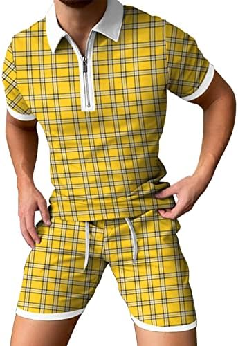 תלבושות משובצות מזדמנות של קנגמה לגברים 2 חלקים אימונית קיץ מכנסי שרוול קצר מכנסיים קצרים