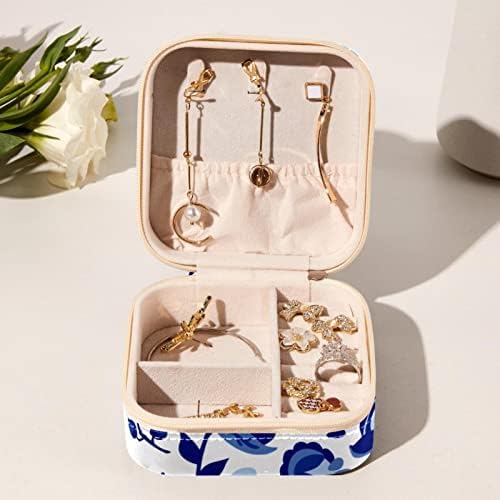 מארגן תכשיטים של Guerotkr, מארגן נסיעות תכשיטים, מארגן קופסאות תכשיטים, עלי פרחים חלקים ציפורים דפוס סגול