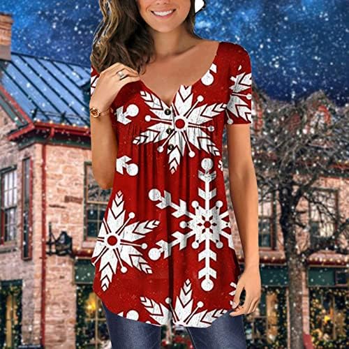 נשים חג המולד פתית שלג הדפסת טריקו שרוול קצר צווארון v טוניקה עליונה מסתתר בטן חולצה מזדמנת חולצה זורמת