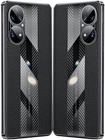 עור מארז טלפוני עור + מארז סיבי פחמן מעוצב תואם עם Huawei Mate 30 Pro עם הגנה על מצלמה, גוף מלא
