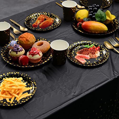 צלחות מסיבות שחורות וזהב של Czsyzczs כלי שולחן מסיבות נייר שחור 100 צלחות נייר לוחות ארוחת ערב עגולים