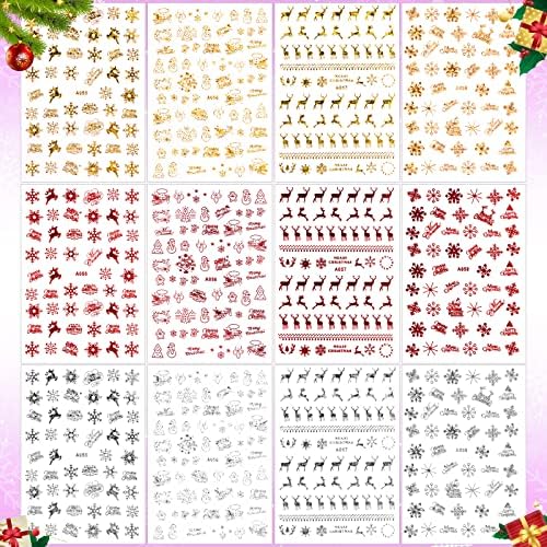 1200 + דפוסים מדבקות ציפורניים לחג המולד לורווין צבעוני 3 מדבקות ציפורניים לייזר דביקות עצמית עץ חג המולד איילים