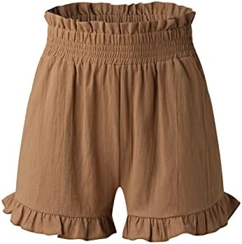 Beuu נשים מכנסיים קצרים מזדמנים קיץ מכנסי חוף נוחים פרוע עם כיסים מותניים אלסטיים פשתן מכנסיים קצרים מכנסיים