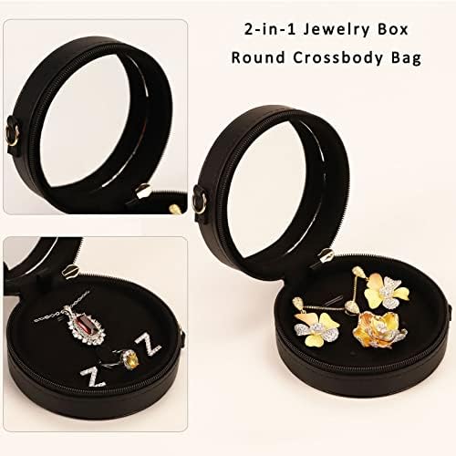 קופסא תכשיטים קטנה, 2 ב-1 מיני תכשיטי אחסון ארגונית עגול קרוסבודי תיק עבור בנות ונשים נייד שרשרת עגיל טבעת מחזיק