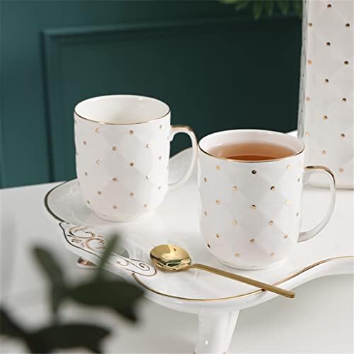 LDCHNH 8 חתיכות של תה קפה לבן חרסינה עם נקודות זהב קרמיקה קרמיקה מגש אחסון מטבח שולחן שולחן בית קישוט