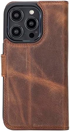 Venoult Vintage Brown iPhone 14 Pro Max 6.7 מארז ארנק עור אמיתי, מארז היפוך יוקרתי מניתוק מגנטי, RFID