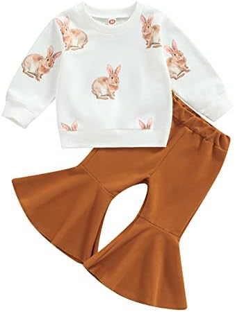 נובו פעוט תינוקת פסחא תלבושת שרוול ארוך ארנב סווטשירט צמרות ומכנסיים מתרחבים מכנסיים סטרינגס בגדי