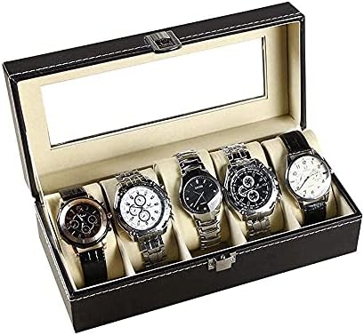 מארגן קופסאות אחסון תכשיטים של לוקוק 5 שעון עור קופסת אחסון יוניסקס קופסת תכשיטים יד זכוכית זכוכית קופסה שחורה