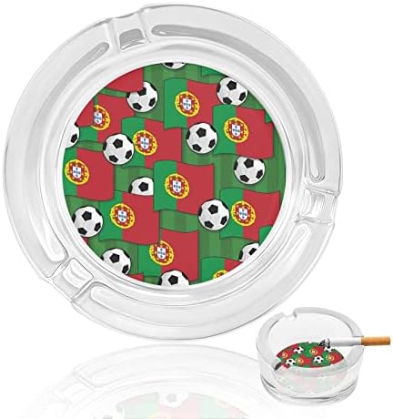 דפוס כדורגל כדורגל של פורטוגל מאמרי זכוכית מגש אפר עגול מארז מחזיק אפר יפה לקישוט סיפון משרד ביתי