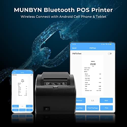 Munbyn Bluetooth 5.0 POS PONPINT P047, מדפסת קבלה 80 ממ ומגיירת מזומנים לבנה, 16 רישום מזומנים כבד למערכת