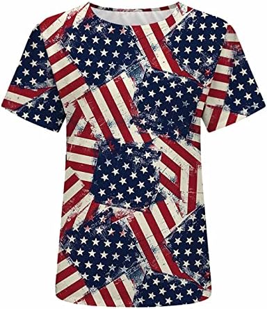 נער נער טרקלין עליון שרוול קצר חולצות עליונות לנשים צוואר צוואר ארהב הדפסת דגל דגל קיץ סתיו למעלה 2023 בגדים