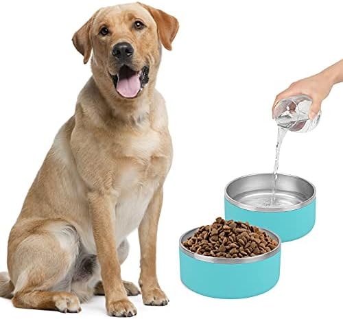 קערת כלבים, קערת כלבים מנירוסטה עם 8 יחידות מדבקות גומי נגד החלקה, קערת מזון ומים ללא שפיכה, צלחת מזון ומים