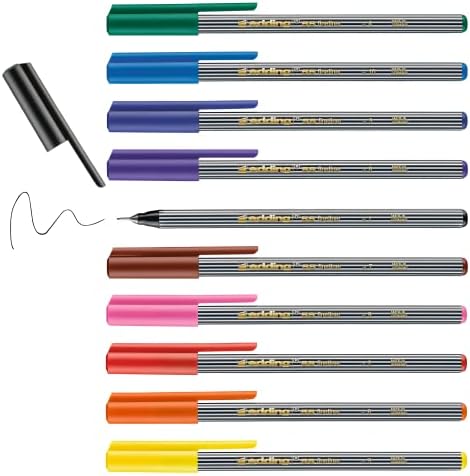 אדינג 55 - פינליינר - סט של 10 צבעים בהירים - 0.3 ממ ציפורן - עט צבע לכתיבה, רישום, הדגמה, הדגמה - לילדים ולמבוגרים,
