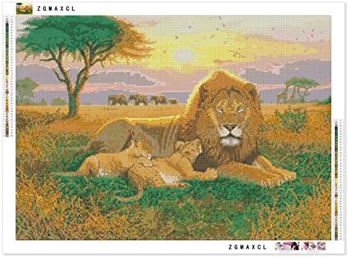 ערכות ציור יהלומים 5 ד ' עשה זאת בעצמך למבוגרים וילדים מקדחה מלאה עגולה אריה וערבה ריינסטון גודל גדול