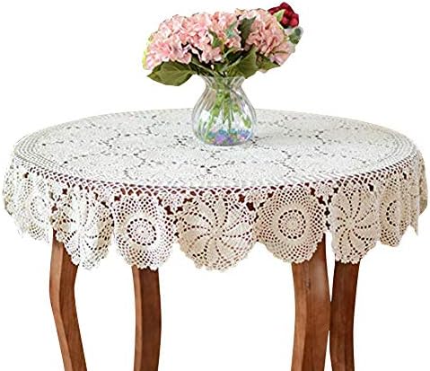 USTIDE 60 תחרה עגולה שולחן שולחן בז 'סרוגה שולחן שולחן שולחן פרחוני אלגנטי מכסה בד שולחן בעבודת יד