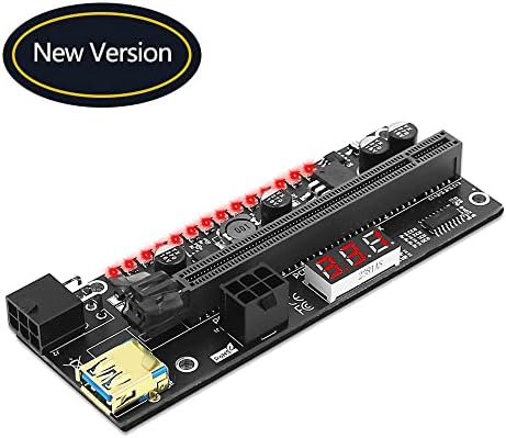 1X PCIE Riser 1X עד 16X כרטיס סיומת גרפי עם תצוגת מד דיגיטלית 3.3 וולט ו 3528 LED פלאש צבעוני עבור