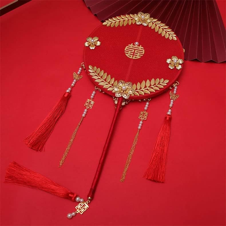 ZSQHD VINTAGE מדהים מאוורר כלה סיני אוחז בעבודת יד עגולה בעבודת יד עם זר חתונה של פיסל.