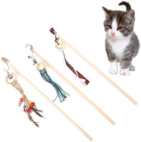 3 יחידות טיזר חתולים מקל מקל עץ אימונים אינטראקטיביים משחקים משחקים עם שרביט חתולים עם פעמון קטן
