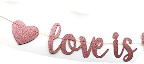 אהבת זהב ורד היא כרזה מתוקה לחתונה של מקלחת כלות מעורבות של סימן מסיבות שלט עם שני לבבות נייר טרום-סטינג