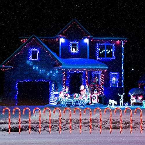Gagalife אורות קני ממתקים בגודל 16 אינץ ', סמני מסלול חג המולד חיצוניים, 12 אורות קני ממתקים לחג המולד אורות