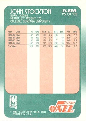 1988-89 כדורסל פלר 115 כרטיס טירון של ג'ון סטוקטון