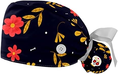 גולגלות פרחים מתכווננות כובע עבודה עם מחזיק קוקו, 2 חבילות כובע כובע שוויון כובע לגברים ונשים, גודל