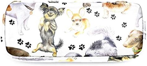 דפוס חלק עם כלבים עור עפר עיפרון תיק עט עם רוכסן כפול מתייח