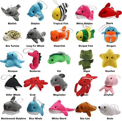 25 מארז מיני צעצועי קטיפה של בעלי חיים באוקיינוס, יצורי ים ממולאים צעצוע לטובת מסיבת ילדים, קישוט