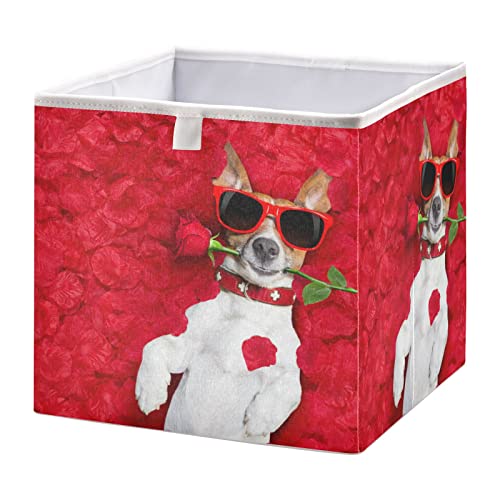 כלב פרח האהבה יום קוביית אחסון סל מתקפל אחסון פחי עמיד למים צעצוע סל עבור קוביית ארגונית פחי משתלת ילדים