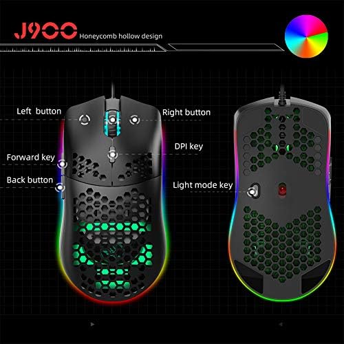 עכבר גיימינג למחשב ולמחשב נייד, עכבר קווית ארגונומי מקצועי עכבר מחשב אופטי, מצב לד עם תאורה אחורית ו-6