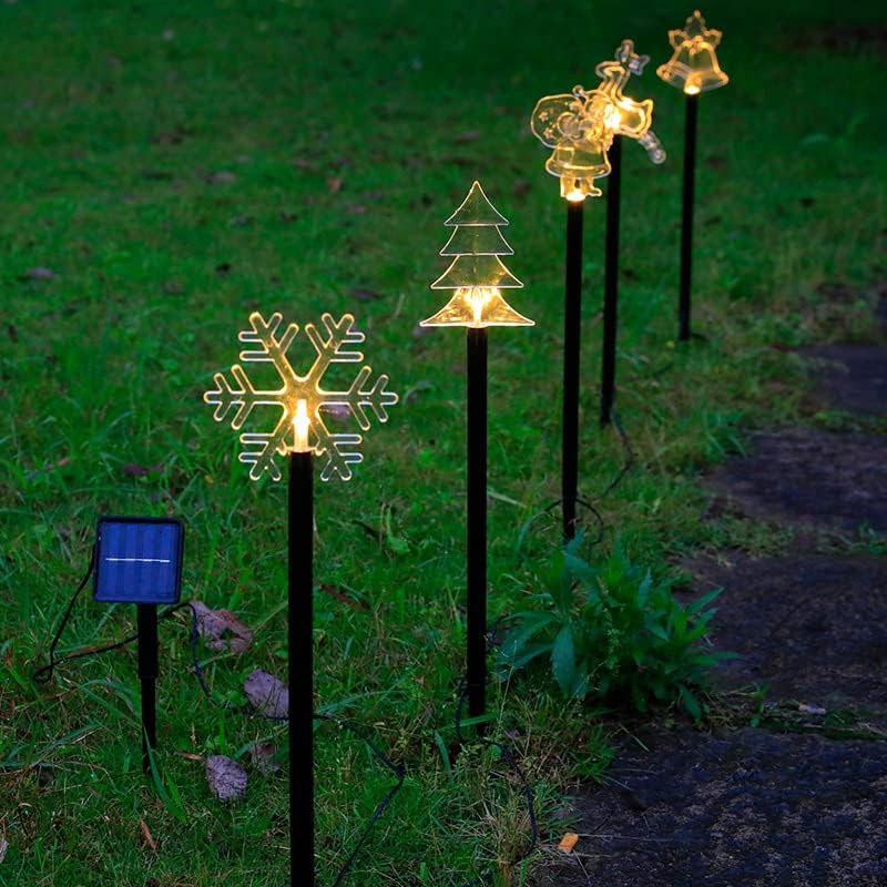Perfectop 5 חבילות קישוטים חיצוניים חיצוניים מסלול גן סולארי אורות כתב אורות, אייל נוף סנטה קלאוס