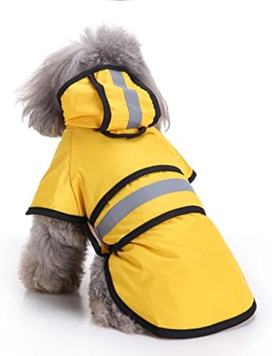 מעיל גשם של כלב צהוב אוראקטיבי עם מכסה המנוע, ז'קט גשם מחמד אטום למים לכלבים גדולים כלבים גדולים （XL