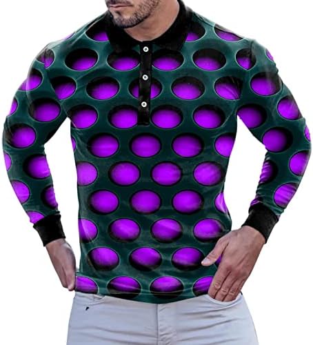 חולצות פולו דיגיטליות לתלת מימד של ZDDO גברים, רחוב אמנות גרפיקה מצחיק כפתור הצוואר שריר צוואר דק מתאים טניס