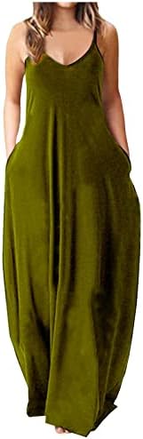 NARHBRG 2023 נשים שמלת מקסי מוצקה שמלה רופפת שמלות מקסי למקסי לג'וניורס כיסי חולצה שמלה ארוכה בתוספת גודל