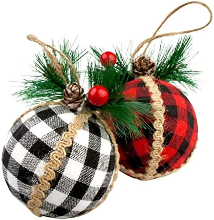 6 יח 'בית חווה בית חווה גדול באפלו משובץ בדיקת בד כדור קישוט תלוי סט כדור דקורטיבי לעץ חג המולד עץ ולנטיין
