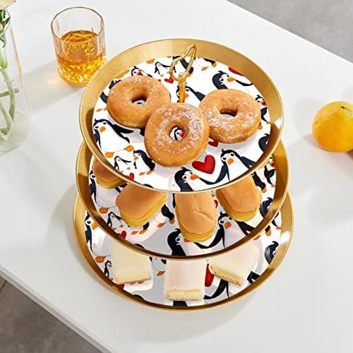עמדות עוגות בעלות 3 חלקים, פינגווינים באהבה של מחזיק קאפקייקס מפלסטיק קינוח קינוח קינוח תצוגה לחתונה למסיבת