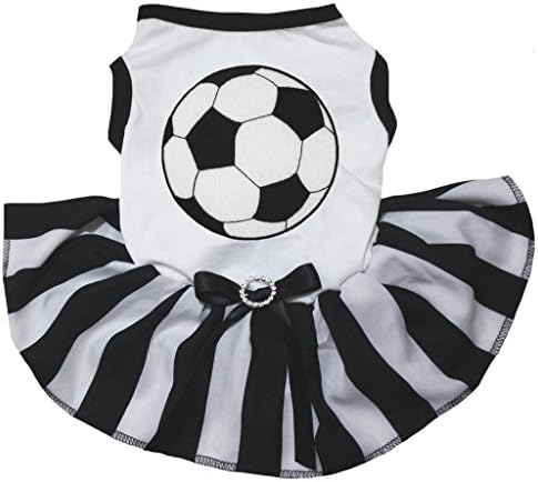 פטיטבלה כדורגל לבן חולצה שחור פסים שמלת גור כלב שמלה