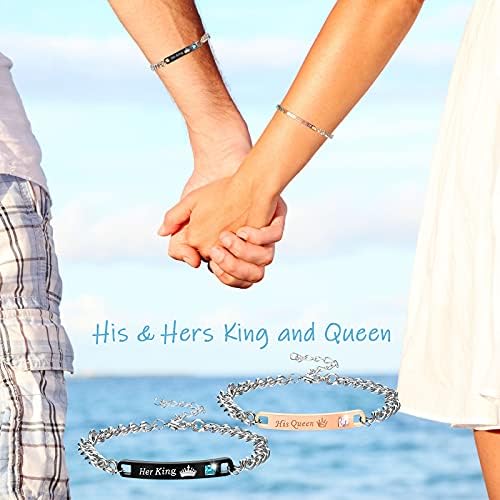 6 יחידות זוגות שרשרת צמיד וטבעת סט, כולל זוג שרשראות לו ואהבתה לב תליון שרשרת שלו מלכת שלה מלך זוגות צמידים