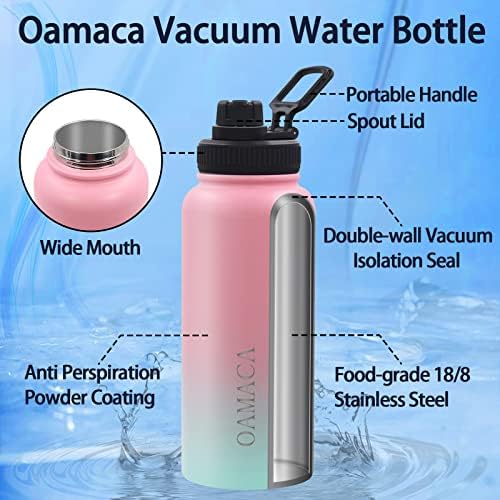 OAMACA 32OZ בקבוק מים מפלדת אל חלד, ואקום מבודד במכסה קש ומכסה זרבובית, בידוד קיר כפול ספל תרמוס מוגן
