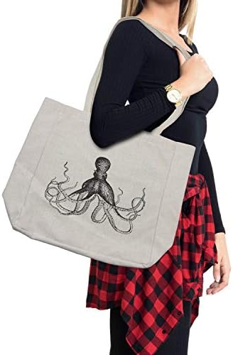 תיק קניות תמנון אמבסון, חיה ימית מונוכרום עם זרועות ביצירות אמנות תת-אקטיביות של סקיצות, תיק