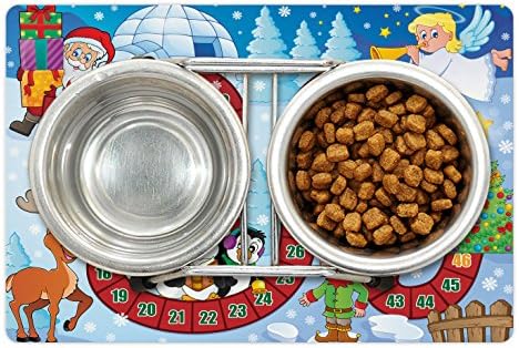 מחצלת חיות מחמד למשחק לוח אוכל ומים, קומפוזיציה בנושא חג המולד עם סנטה קלאוס מלאך מצויר פינגווינים