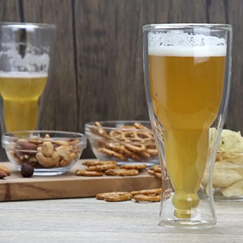 סט זכוכית בירה מבודדת גאון שעם, כוסות בירה בעלות קיר כפול של 10.5 אונקיות, ספלי בירה למקפיא, כוסות
