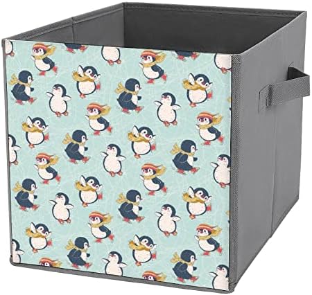 פינגווינים חמודים אחסון בד מתקפל בארגן קוביות קוביות קופסא מתקפלות עם ידיות