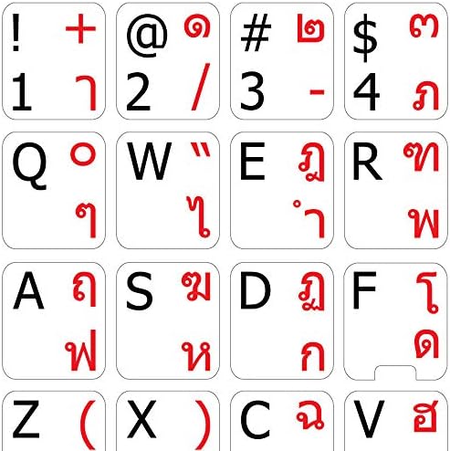 תאילנדי-אנגלית שאינו שקוף מקלדת תוויות על לבן רקע עבור שולחן עבודה, מחשב נייד ומחברת