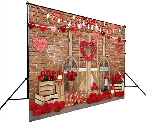 לופריס חג האהבה מסיבת רקע לצילום כפרי עץ דלת לבנים קיר אדום לב אמא של יום רקע יום הולדת תינוק
