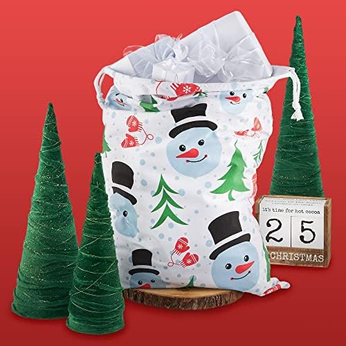 6-מארז שקיות מתנה מבד שלג רב פעמי לחג המולד-אלטרנטיבה לעטיפת חג דפוס חמוד-שק בד גדול מדי עם שרוך מפואר למתנות