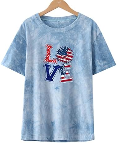 חולצות טריקו 4 ביולי לנשים קיץ ארהב דגל עניבת צבע הדפסים חולצות יום עצמאות חולצות פטריוטיות עם שרוול קצר פטריוטי
