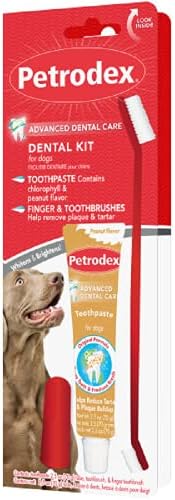 ערכת טיפול שיניים פטרודקס לכלבים, משחת שיניים ומברשות שיניים, טעם בוטנים, ערכת 3 חלקים